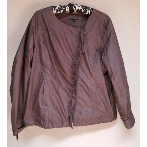 Eileen Fisher Womens XL Asymmetrical Zipper Jacket Brown Lined Pockets Casual